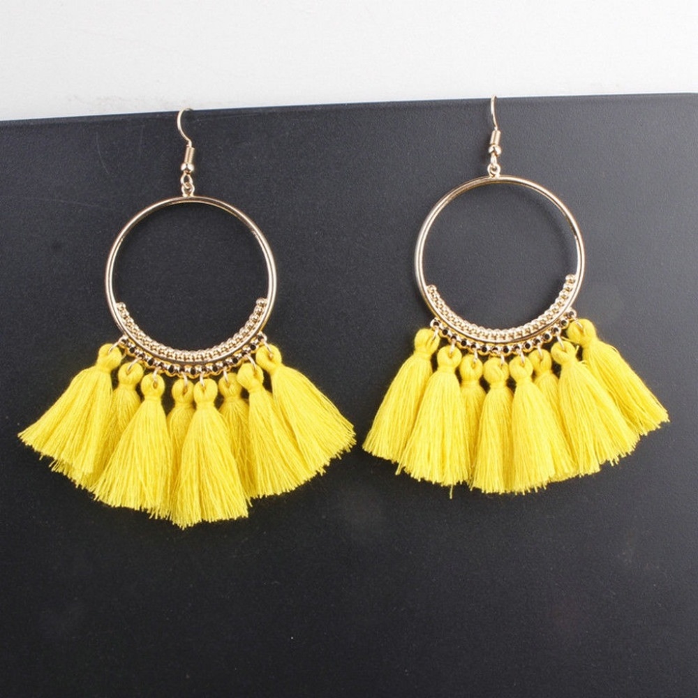 Sale Long Tassel Fringe Boho Earrings YELLOW